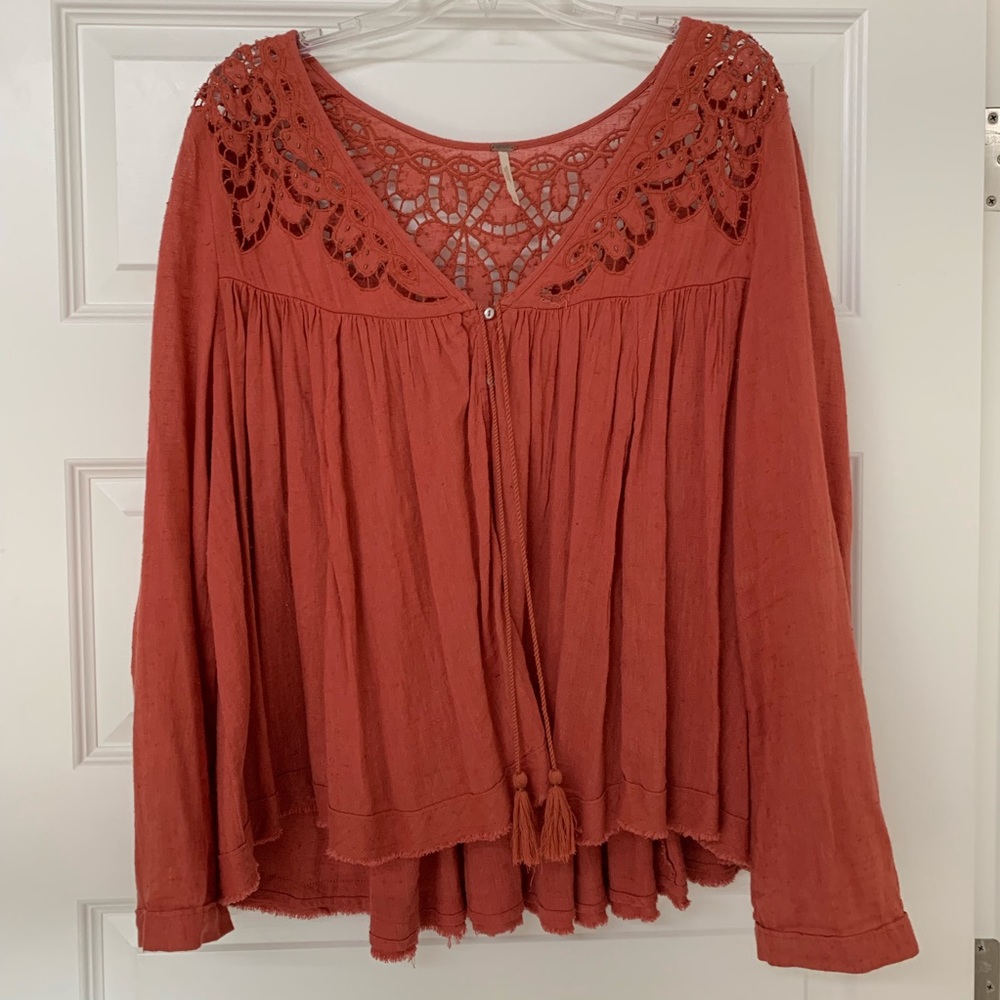 SOLD Free People Orange Flowy Eyelet Button F
